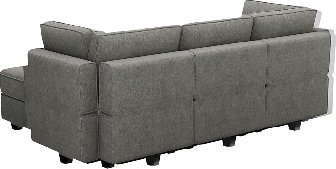 Belffin Terry Fabric Modular Sectional Sleeper Sofa Bed with Storage Convertible Sectional Couches for Living Room 6 Seaters Light Grey Modular Sofa