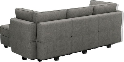 Belffin Terry Fabric Modular Sectional Sleeper Sofa Bed with Storage Convertible Sectional Couches for Living Room 6 Seaters Light Grey Modular Sofa