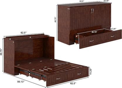 AFI, Southampton Murphy Bed Chest Queen with 6" Mattress, Storage Drawer & Built-in USB Charger, Walnut