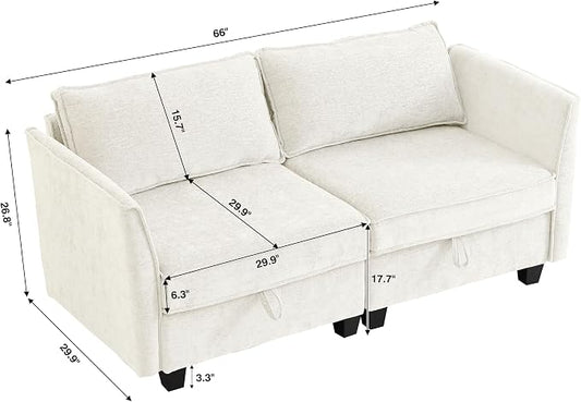 ORRD Small Modular Sectional Sofa, Loveseat Couch with Storage, 2 Seater Sofa Modular for Living Room, Office (Beige)