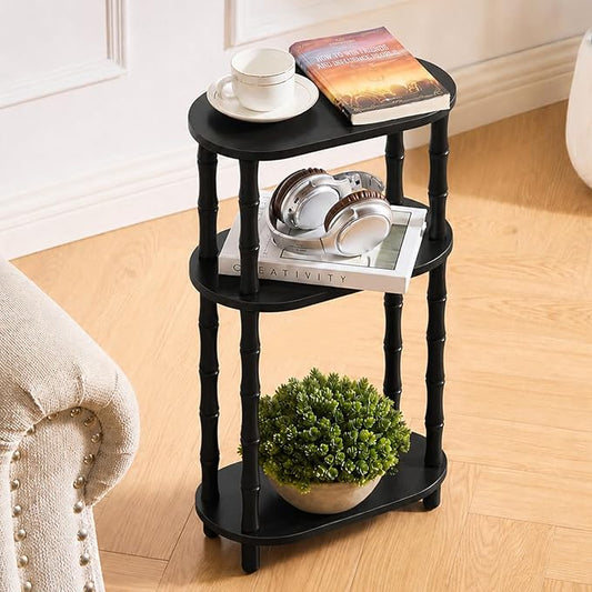 Narrow Side Table with Storage, 3-Tier End Table Skinny Nightstand for Bedroom, Living Room Small Space, Black