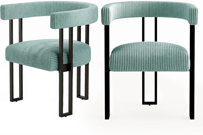 VIRRMO Boucle Dining Chair Set of 2 Corduroy Upholstered Dining Room Chairs Kitchen Chairs with Metal Legs Mid Century Modern Chair for Dining Room, Kitchen (Mint, 2)