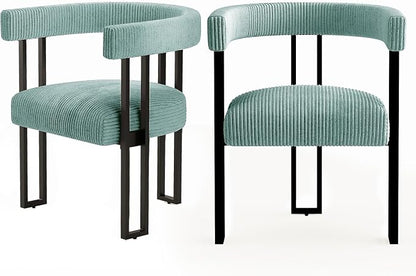 VIRRMO Boucle Dining Chair Set of 2 Corduroy Upholstered Dining Room Chairs Kitchen Chairs with Metal Legs Mid Century Modern Chair for Dining Room, Kitchen (Mint, 2)