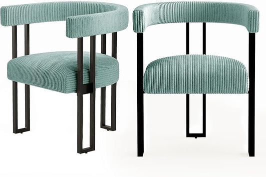 VIRRMO Boucle Dining Chair Set of 2 Corduroy Upholstered Dining Room Chairs Kitchen Chairs with Metal Legs Mid Century Modern Chair for Dining Room, Kitchen (Mint, 2)