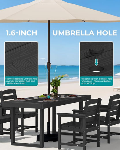 SERWALL HDPE Outdoor Dining Set for 4, 67'' Patio Table and Chairs Set | with Armchair Seat