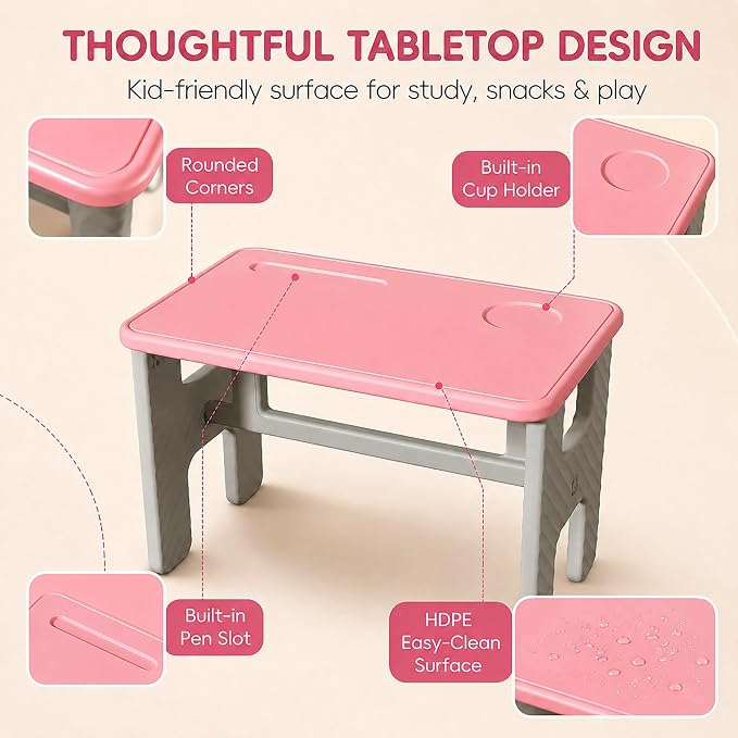 UNICOO Kids Folding Table, Toddler Activity Table for Study, Snack, Art Craft and Play, Portable Plastic Children's Table for Small Spaces, Home and Playroom