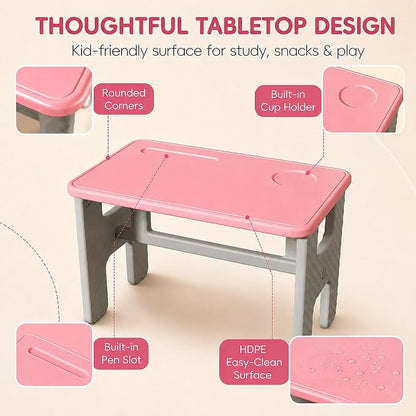 UNICOO Kids Folding Table, Toddler Activity Table for Study, Snack, Art Craft and Play, Portable Plastic Children's Table for Small Spaces, Home and Playroom