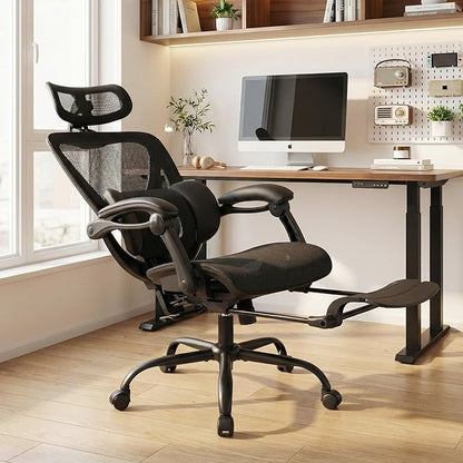MALOL Ergonomic Mesh Office Chair with Footrest, Executive High Back Computer Desk Chair with 3D Adjustable Headrest & 5-Level Lumbar Support, Tilt Lock, 3D Arms, 300LBS, Z-Black