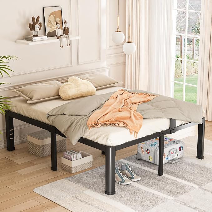 Bilily 18 inch King Bed Frame Metal Platform with Round Corner Legs,3500 LBS Heavy Duty Steel Slats Support,Headboard Compatible,No Box Spring Needed,Easy Assembly,Mattress Retainer,Underbed Storage