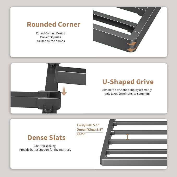ROIL 2 Inch Twin XL Metal Box Spring Low Profile, Bunkie Board Bed Slat Replacement with Round Corners, 3500 lbs Capacity Heavy Duty Steel Slats, Easy Assembly, Noise Free