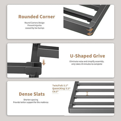 ROIL 2 Inch Twin XL Metal Box Spring Low Profile, Bunkie Board Bed Slat Replacement with Round Corners, 3500 lbs Capacity Heavy Duty Steel Slats, Easy Assembly, Noise Free