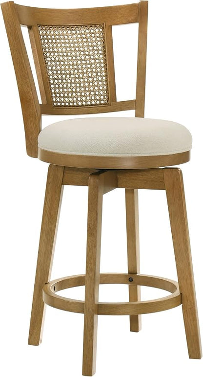 Armen Living Isla 30 in. Amber Glow Bar Height Rubberwood Swivel Barstool with Ivory Fabric Seat - Set of 4