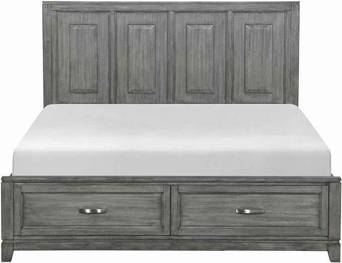 Rustic Gray Finish Bedroom Furniture Set California King Size 6pcs Platform Bed with Drawers Transitional Style