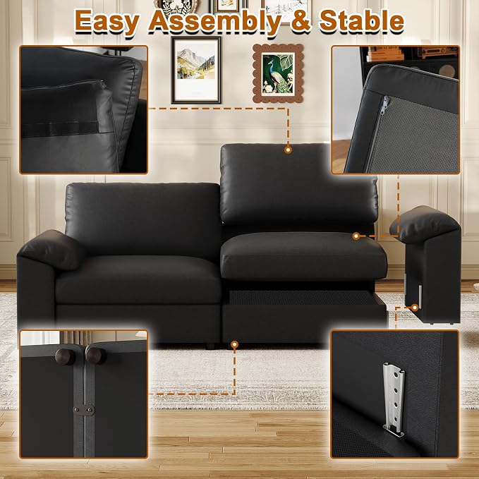 EASE MOOSE Deep Seat Sectional Couch, Scratch Resistant Faux Leather Material, 5-Seat Oversized Modular Sofa for Living Room,U Shaped Classic Comfy Sofas for Living Room,Black