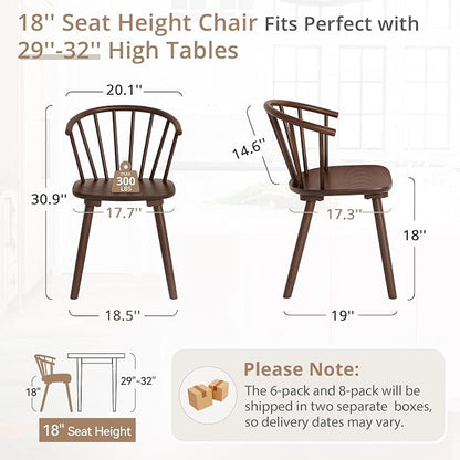 LUE BONA Walnut Dining Chairs Set of 8, Farmhouse Wood Dining Chairs with Semicircular Backrest, Spindle Dining Chair for Kitchen and Dining Room, 18 Inch