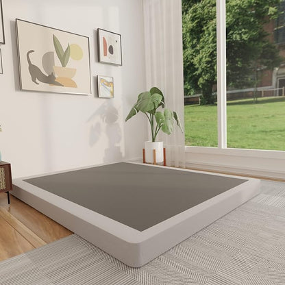 FMDMR 4 Inch Queen Box Spring, Low Profile Box Spring Queen Only, Heavy Duty Mattress Foundation Metal Bed Base with Fabric Cover, Easy Assembly, Non-Slip, Noise Free