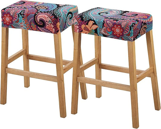 YISUN Stool Covers Rectangle - 2 Pack Stretch Waterproof Saddle Seat Cover Counter Bar Stools Bar Chairs Covers Kitchen Island Chairs Cushion Protector (2, F-Purple Green)