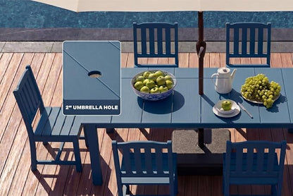 Perli™ 5-Piece Outdoor Dining Set, All-Weather HDPE Patio Furniture with 4 Armless Chairs and Rectangular Table, UV-Resistant 4-Person Set for Deck, Backyard, Blue
