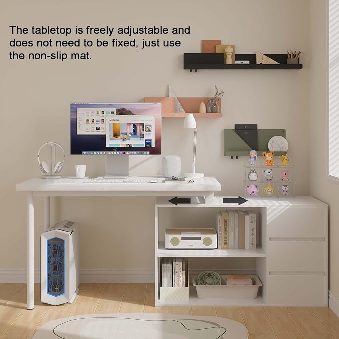 Bobve L Shaped Computer Desk, 47 Inch Home Office Desk with File Drawers & Storage Shelves, Small Corner Computer Desk for Small Space (White)