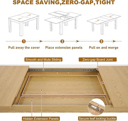 70.8"-110" Extendable Dining Table for 6-10 Person, Wooden Dining Room Table, Modern Extendable Table for Gatherings, Meeting for Small Kitchens, Dining Office Areas(Natural)