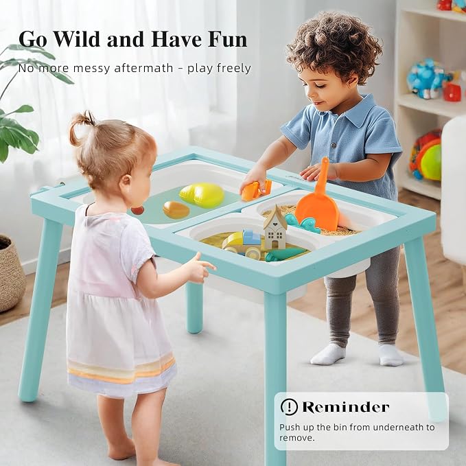 Easyego Sensory Table for Toddlers Kids Play Wooden Sand Water Table with Double-Sided Board & Foldable Storage Bins for Indoor and Outdoor Use, Birthday Gifts for Boys and Girls - Sky Blue