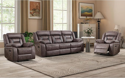 EBELLO Faux Leather Recliner Sofa Furniture Set for Living Room, 2 Recliner Chairs, 3 Seat Reclining Sofa Couch Set for Meeting Room, Grey