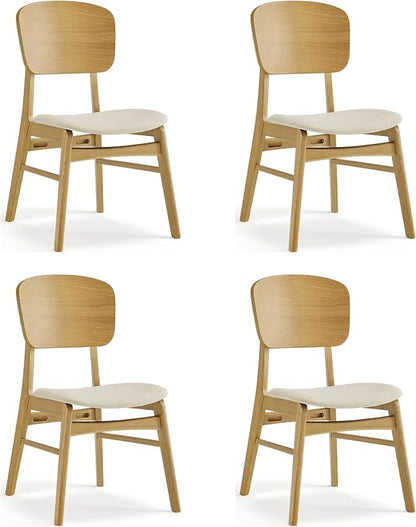 KISLOT Wooden Dining Chairs Set of 4, Upholstered Modern Dining Room Chairs, Mid Century Oak Kitchen Chairs with Ergonomic Wood Backrest for Farmhouse, Restaurant, Café (Cream Fabric & Original Color)