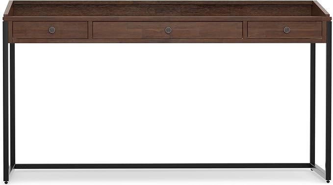 SIMPLIHOME Ralston Desk - 60 Inch Wide Solid Acacia Wood and Metal Writing Desk in Distressed Charcoal Brown, Modern Industrial Home Office Computer Table with 2 Drawers and Flip-Down Keyboard Tray