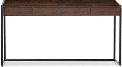 SIMPLIHOME Ralston Desk - 60 Inch Wide Solid Acacia Wood and Metal Writing Desk in Distressed Charcoal Brown, Modern Industrial Home Office Computer Table with 2 Drawers and Flip-Down Keyboard Tray