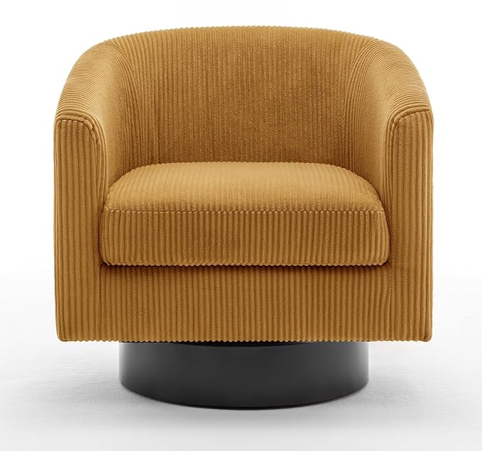 Swivel Accent Chair, Upholstered Corduroy Barrel Chair for Living Room, Small Single Sofa Bedroom Reading Seat, Set of 4, Orange