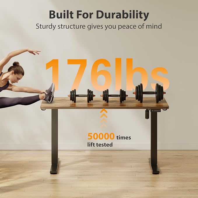 Cubiker Standing Desk, 55x28 Inches Sit Stand Home Office Desk, Electric Stand up Desk, Adjustable Desk with Splice Board, Black Frame/Rustic Brown Top