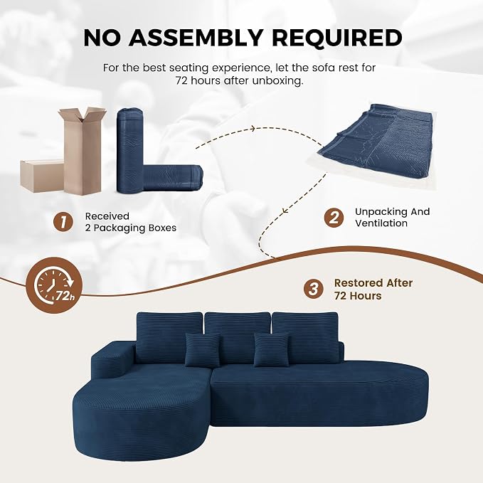112" Modular Curved Sofa, Oversized Couches for Living Room, Modern Cloud Couch with Deep Seat, Corduroy Foam Couch, No Assembly Required, Navy Blue, 1PCS