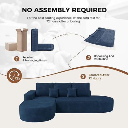 112" Modular Curved Sofa, Oversized Couches for Living Room, Modern Cloud Couch with Deep Seat, Corduroy Foam Couch, No Assembly Required, Navy Blue, 1PCS