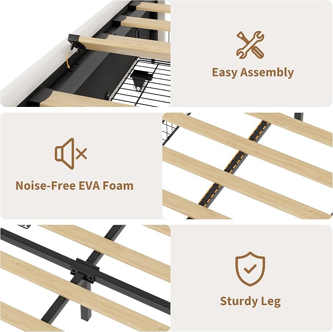 Garvee Full Size Bed Frame, Velvet Upholstered Platform Storage Bed with 4 Drawers, Wooden Slats Support, No Box Spring Needed, Easy Assembly, Beige