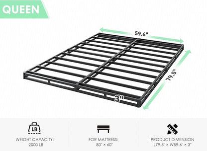 QEROMY 3 Inch Low Profile Box Spring, Sturdy Metal Frame Mattress Foundation, Easy Assembly, Quiet & Noise-Free, Queen Size