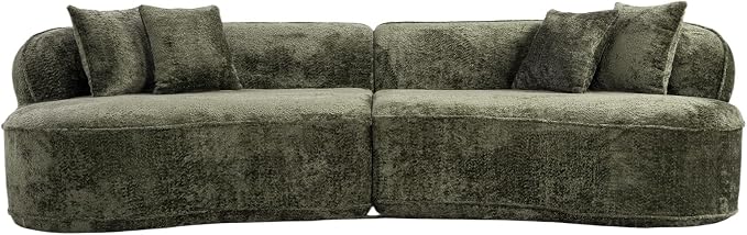 114-Inch Curved Boneless Modular Sofa Compressed 4-Seat Cloud Couch with 4 Pillows, Modern Curved Boneless Foam Sofa Floor Deep Seat Cloud Couch for Living Room Bedroom