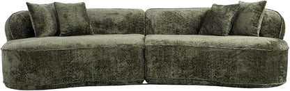 114-Inch Curved Boneless Modular Sofa Compressed 4-Seat Cloud Couch with 4 Pillows, Modern Curved Boneless Foam Sofa Floor Deep Seat Cloud Couch for Living Room Bedroom