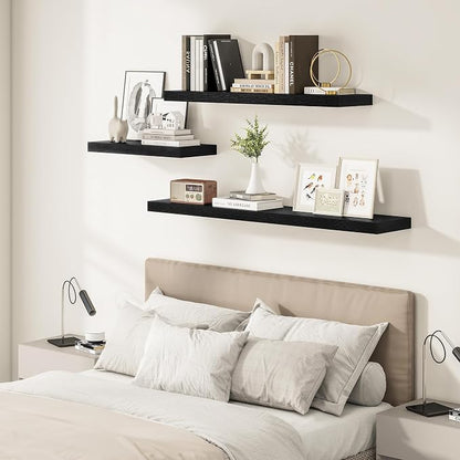 Vivelove 2" Thick Floating Shelves for Wall 55 Inches Long, 12" Deep Wall Shelves, for Bedroom, Bathroom, Living Room, Kitchen, Office, Modern Home Decor, 55" X 12" X 2", Set of 2, Black