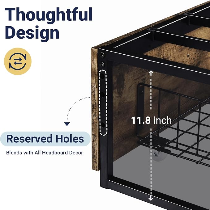 Allewie Full Size Metal Bed Frame with 2 Storage Drawers, Heavy-Duty Steel Frame with MDF Wood Panels, Flexible Drawer Placement, Easy Assembly, Noise-Free Support, Brown