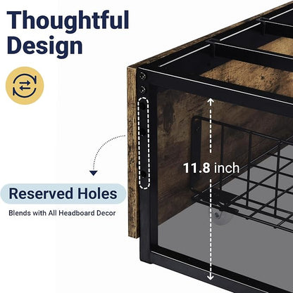Allewie Full Size Metal Bed Frame with 2 Storage Drawers, Heavy-Duty Steel Frame with MDF Wood Panels, Flexible Drawer Placement, Easy Assembly, Noise-Free Support, Brown