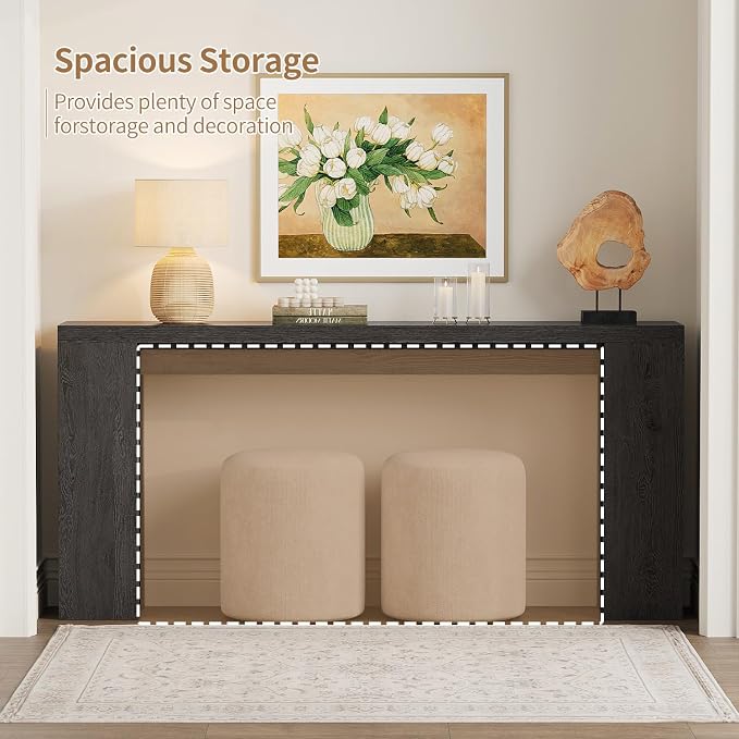 70.9 Inch Extra Long Console Table, Farmhouse Entryway Table with Thickened Base, Wood Sofa Table Behind Couch Table, Narrow Entryway Accent Table for Living Room, Hallway, Entrance, Foyer, Black