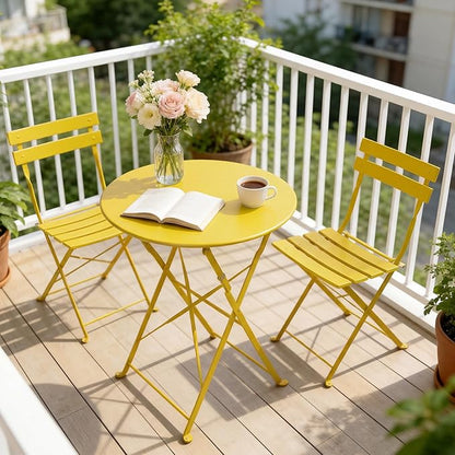 Grand patio 3-Piece Folding Bistro Set, 2 Chairs and 1 Table, Weather-Resistant Outdoor/Indoor Conversation Set for Patio, Yard, Garden-Yellow