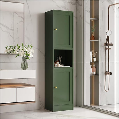 67" Tall Narrow Storage Cabinet with Doors and Open Shelf,Metal Pantry Cabinet,Shaker Style Slim Cabinet with Adjustable Shelves,for Bathroom Kitchen Laundry Small Spaces,Forest Green,1Pc