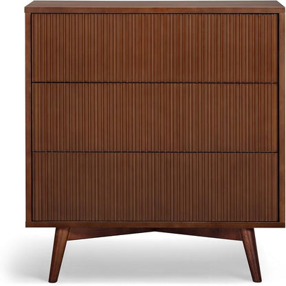 Teamson Home 30″ Wide Fluted Dresser with 3 Push-Open Drawers, Deep Storage with Natural Fluted Front Texture, Solid Rubber Wood Feet and Real Veneer Finish for Bedroom or Living Room, Walnut | 3 Push-Open Drawers, Deep Storage with Natural Fluted Fron...