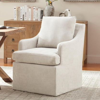 VKNOW Upholstered Dining Chairs Set of 2, Modern Kitchen Chairs Dinner Chairs with 4 Casters, Chenille Armchair for Bedroom Reading Room Living Room, Beige