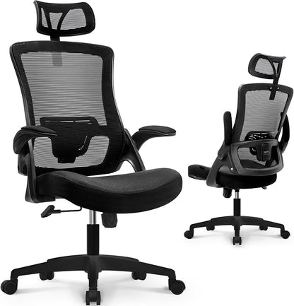 NEO Chair Office Desk Chair Gaming Computer High Back Support Mesh Comfy Seat with Adjustable Ergonomic Headrest Lumbar Rolling Flip-up Armrests and Wheels (Mesh Black)