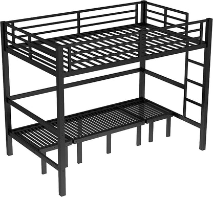 Bellemave Twin XL Futon bunk Bed, Lower bunk can be Pulled Out in Three Sections, Loft Bed with Sofa for Teens, Adults, Bedroom, Black(Excluding Cushions and mattresses)