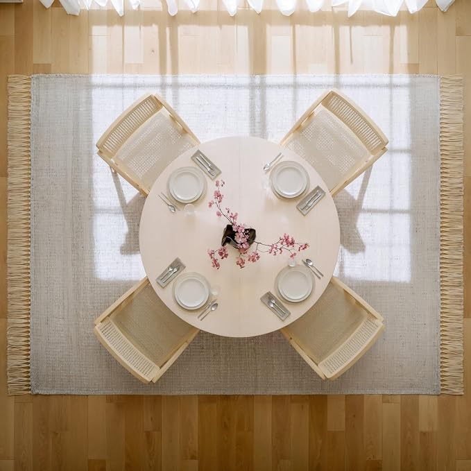 homary Extendable Dining Table for 6,Round to Oval 39"-55", Solid Wood Kitchen Table, Space-Saving Design for Small Spaces & Family Gatherings