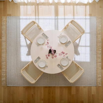 homary Extendable Dining Table for 6,Round to Oval 39"-55", Solid Wood Kitchen Table, Space-Saving Design for Small Spaces & Family Gatherings