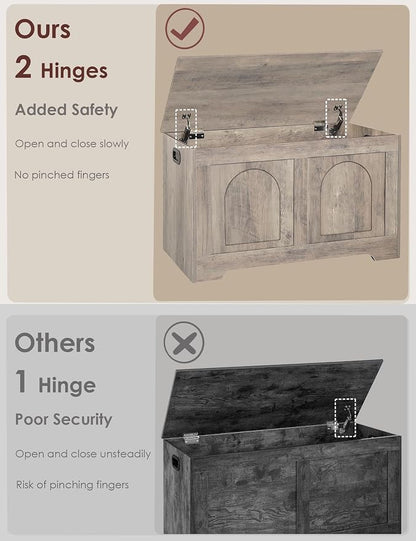 DINZI LVJ Storage Chest, 31.5”Wooden Toy Box with 2 Safety Hinges, Entryway Storage Bench with Flip-Top, Sturdy Storage Trunk for Living Room, Bedroom, Easy Assembly, Greige